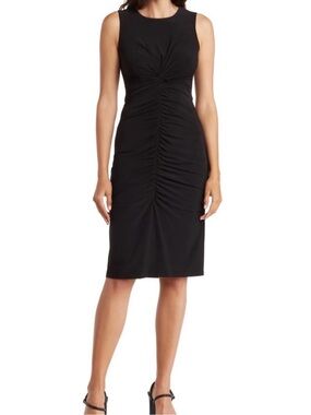 Vince Camuto Black Sleeveless Ruched Midi Dress